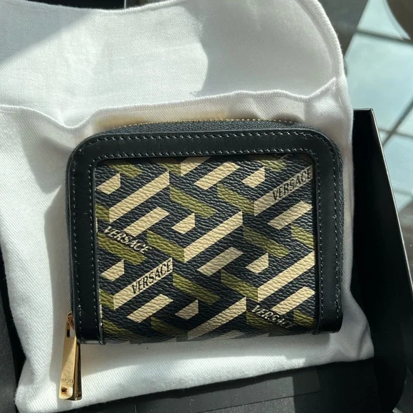 NEW VERSACE Le Greca Modular Signature Coated Canvas Wallet - Picture 1 of 12